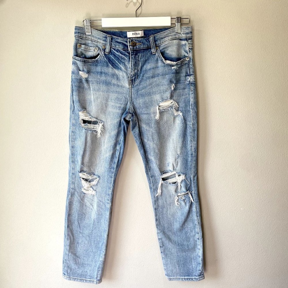 Pistola Distressed Light Wash Straight Jeans 29